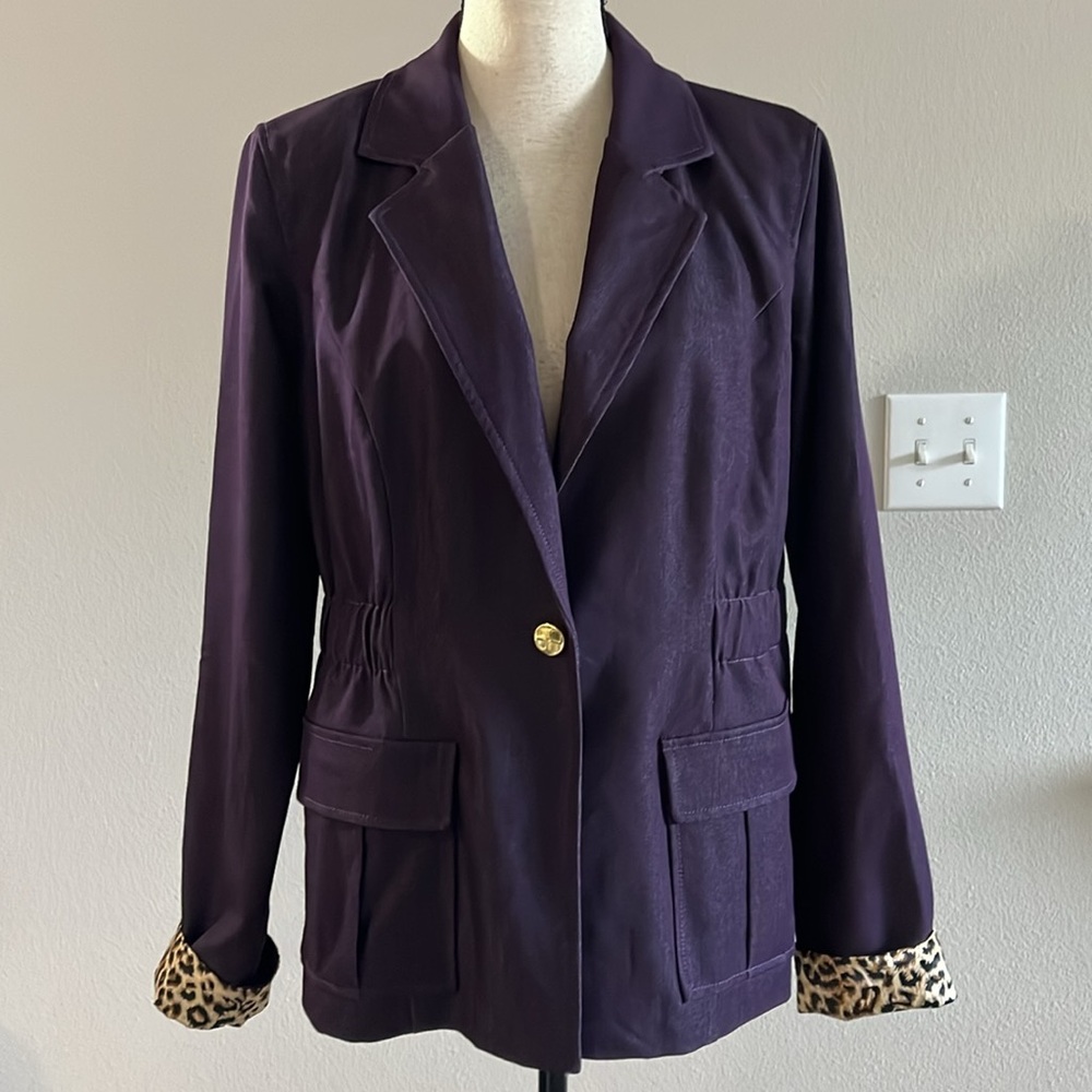 IMAN Deep Purple Blazer with Animal Print Accents